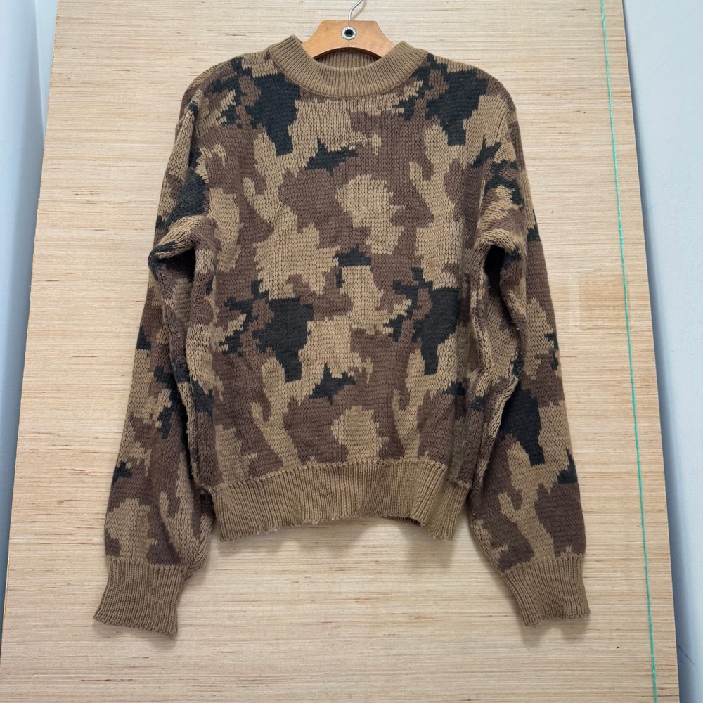 Black Sheep‎ Vintage Camouflage Knit Crewneck Sweater Brown Mens Medium Korea